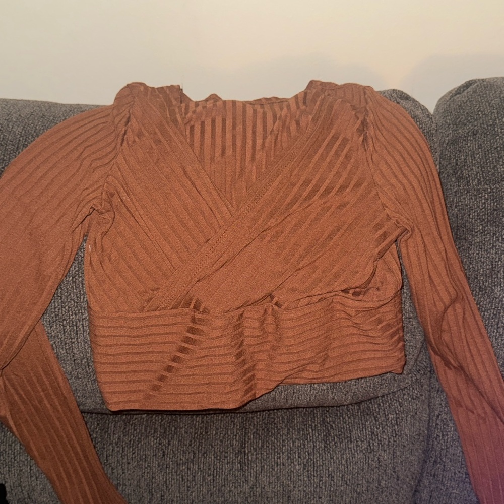 Brown Ribbed Long Sleeve Top